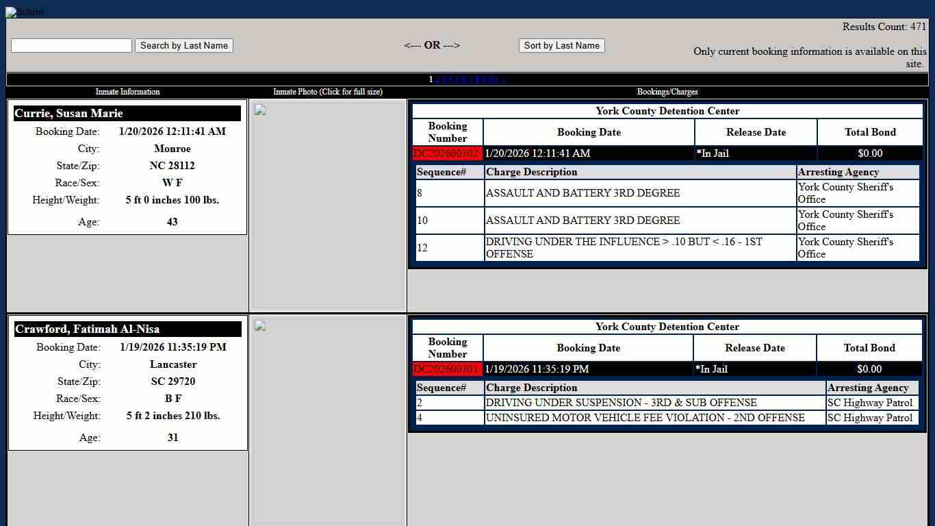 Detention Center Inmates - York County